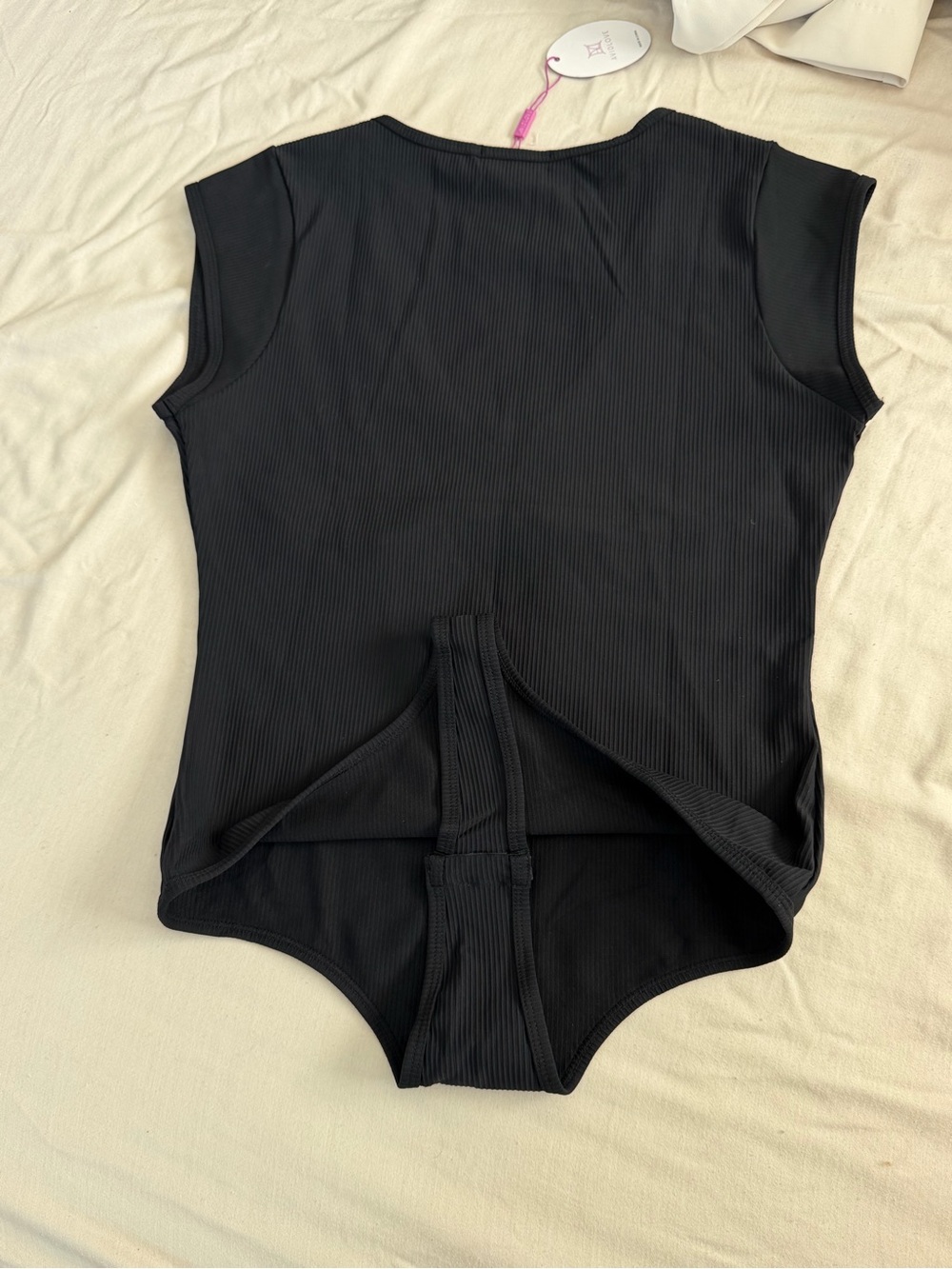 Black Ribbed V-Neck Bodysuit -  Women Tops - Picture 3 of 3